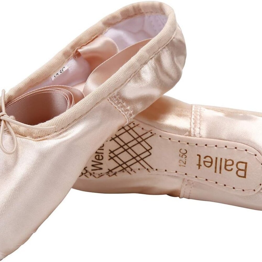 Girls Womens Ballet Pointe Shoes Satin Pink Black Red with Ribbons Size US12C